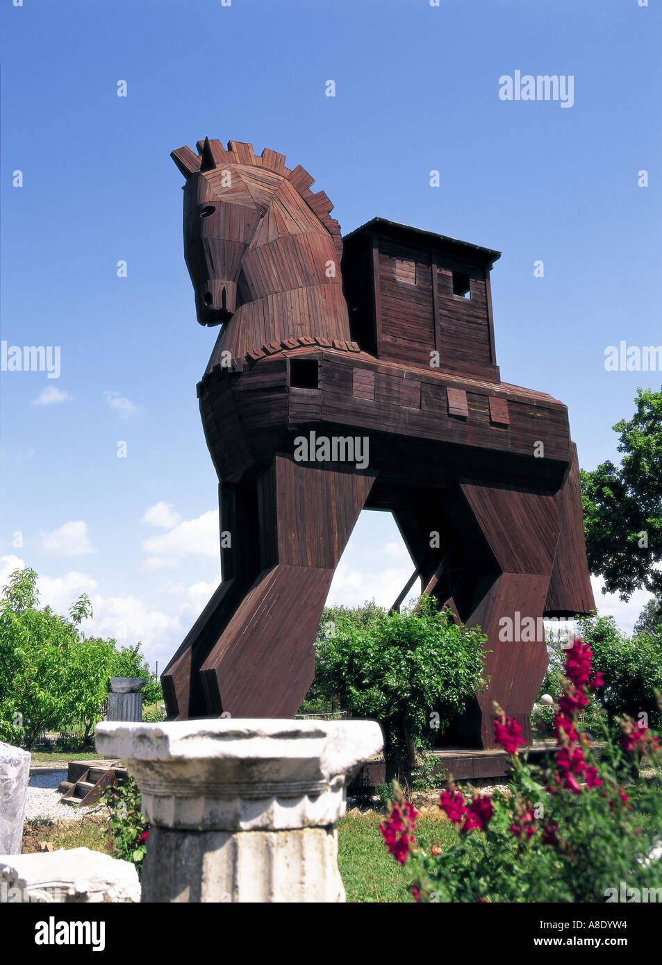 Trojan horse wooden horse of Troy, Troy, Turkey Stock Photo