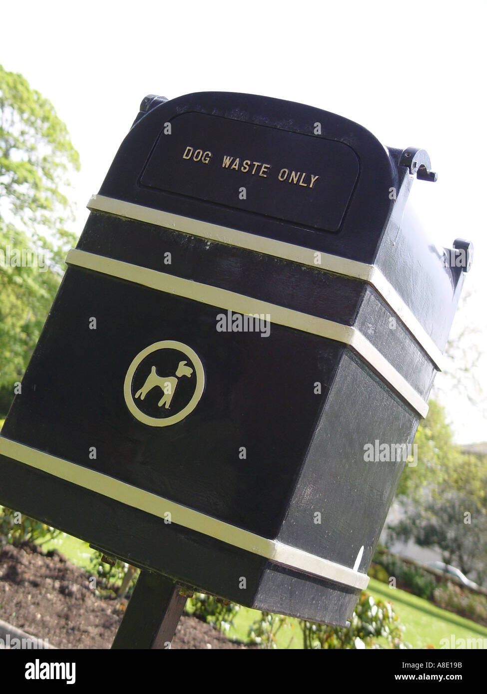 Dog waste bin in a public park in the seaside town of Exeter South