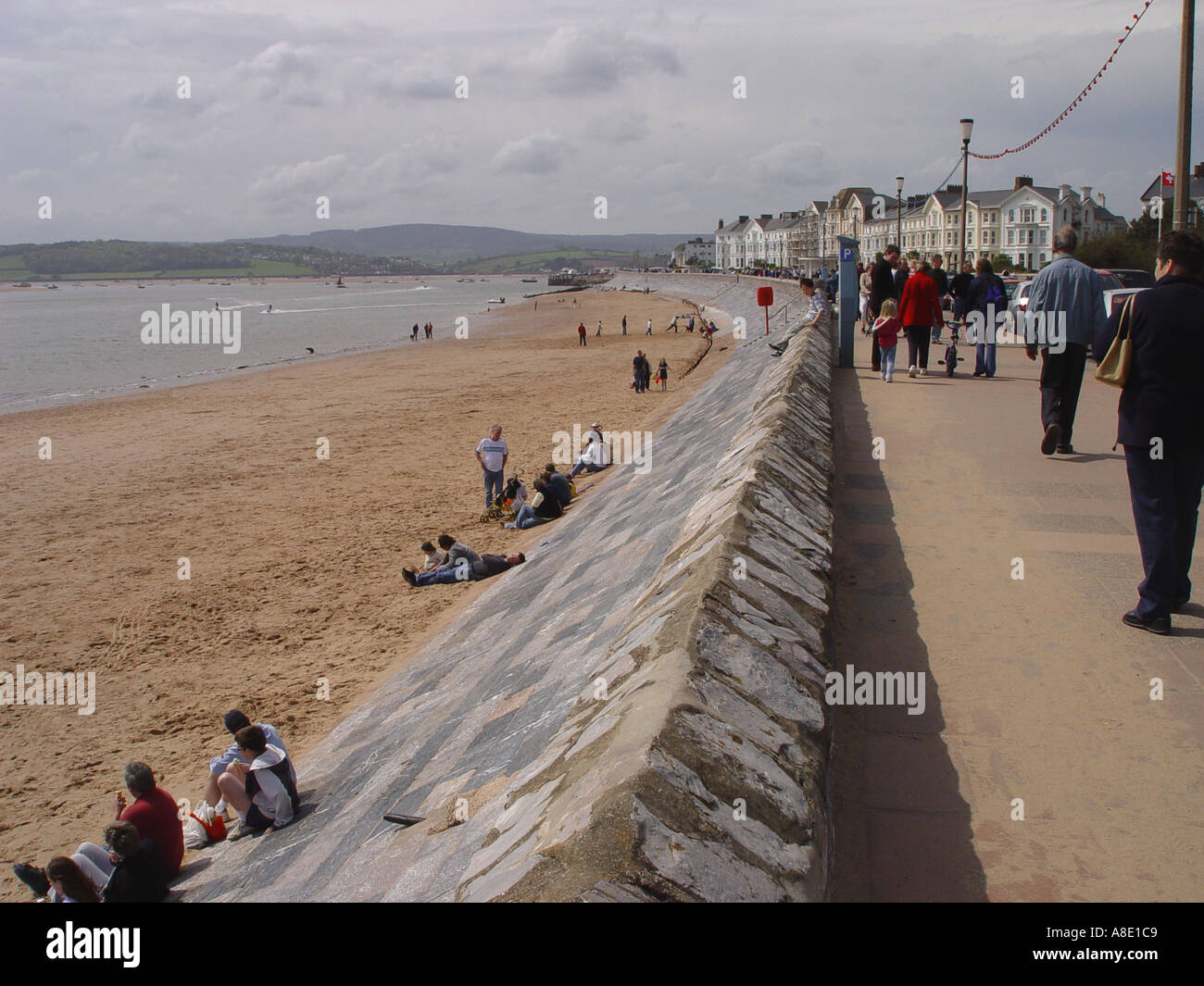 Seawall along the beach area in the seaside town of Exmouth South Devon