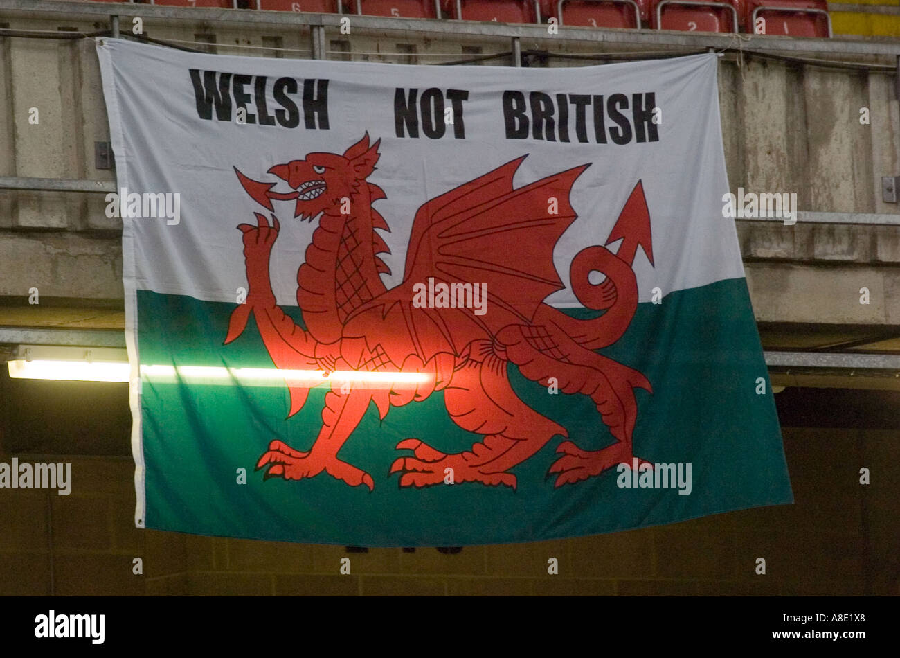 Welsh flag with Welsh not British written on it Stock Photo