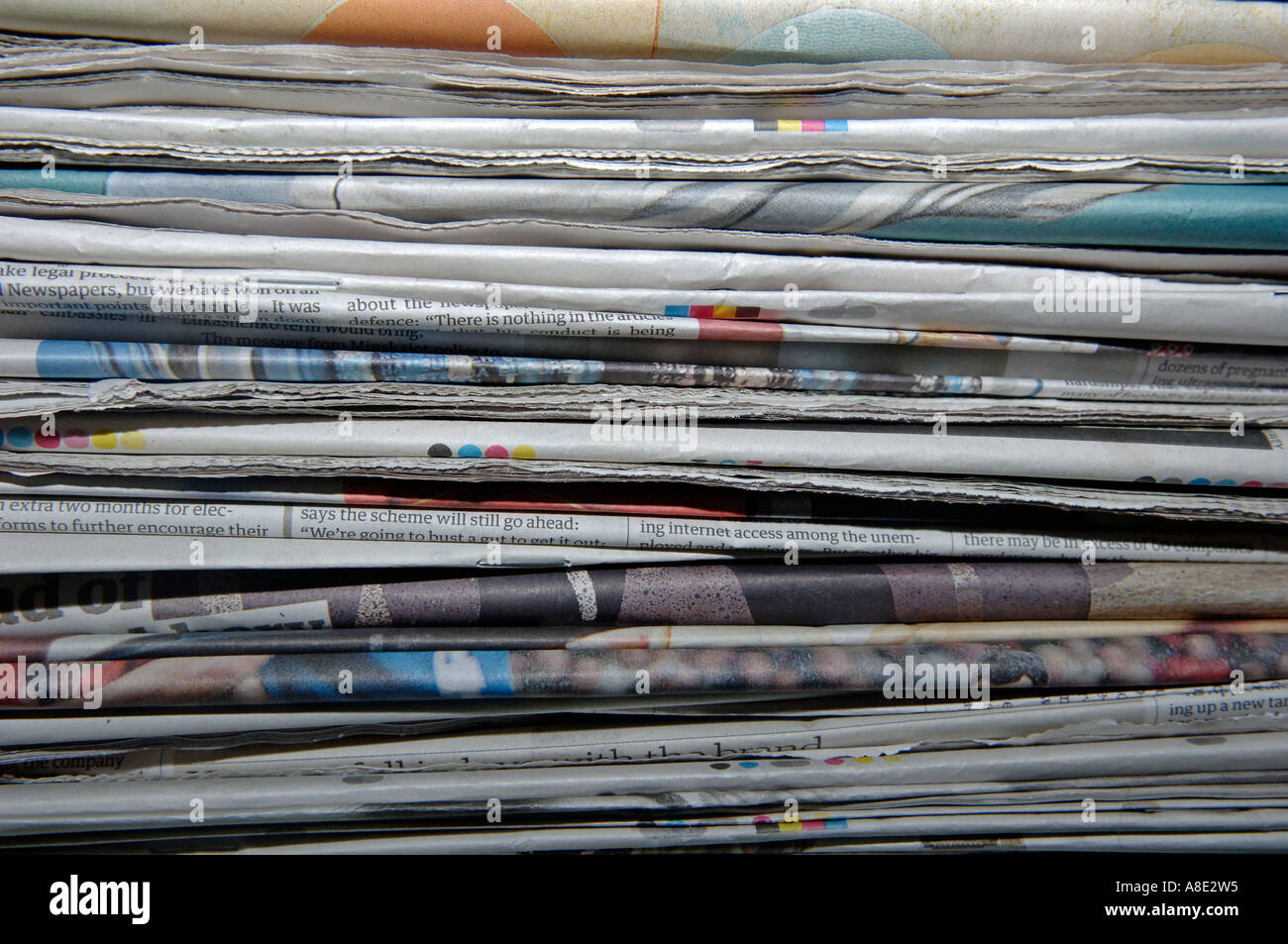 Pile of newspapers for recycling, England, UK Stock Photo Alamy
