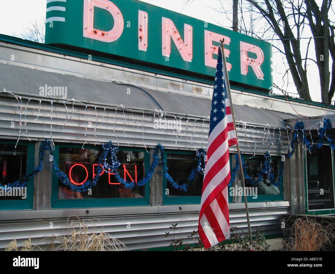Typical Diner Sign The Historic Village Diner Town of Red Hook Dutchess County New York State USA Stock Photo