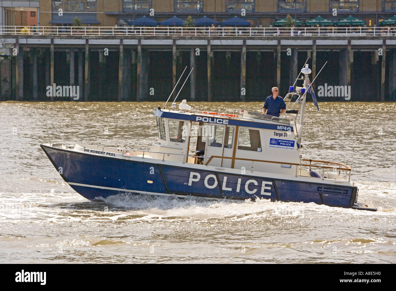 Police Patrol Boat 'Sir Robert Peel' on the Thames Stock Photo