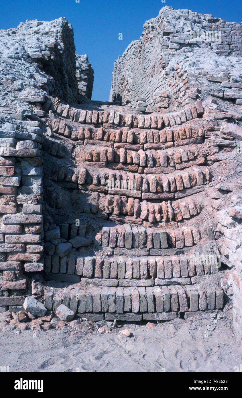 brick stairs at Mohenjodaro Pakistan, probably 4000 years old Stock Photo
