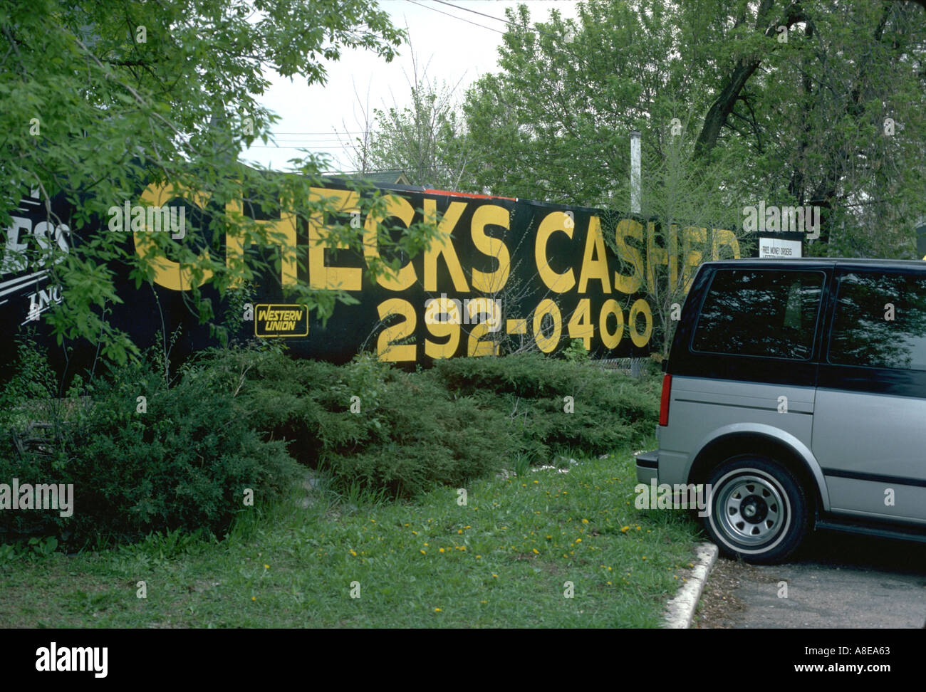 Checks cashed advertising billboard. Minneapolis Minnesota USA Stock