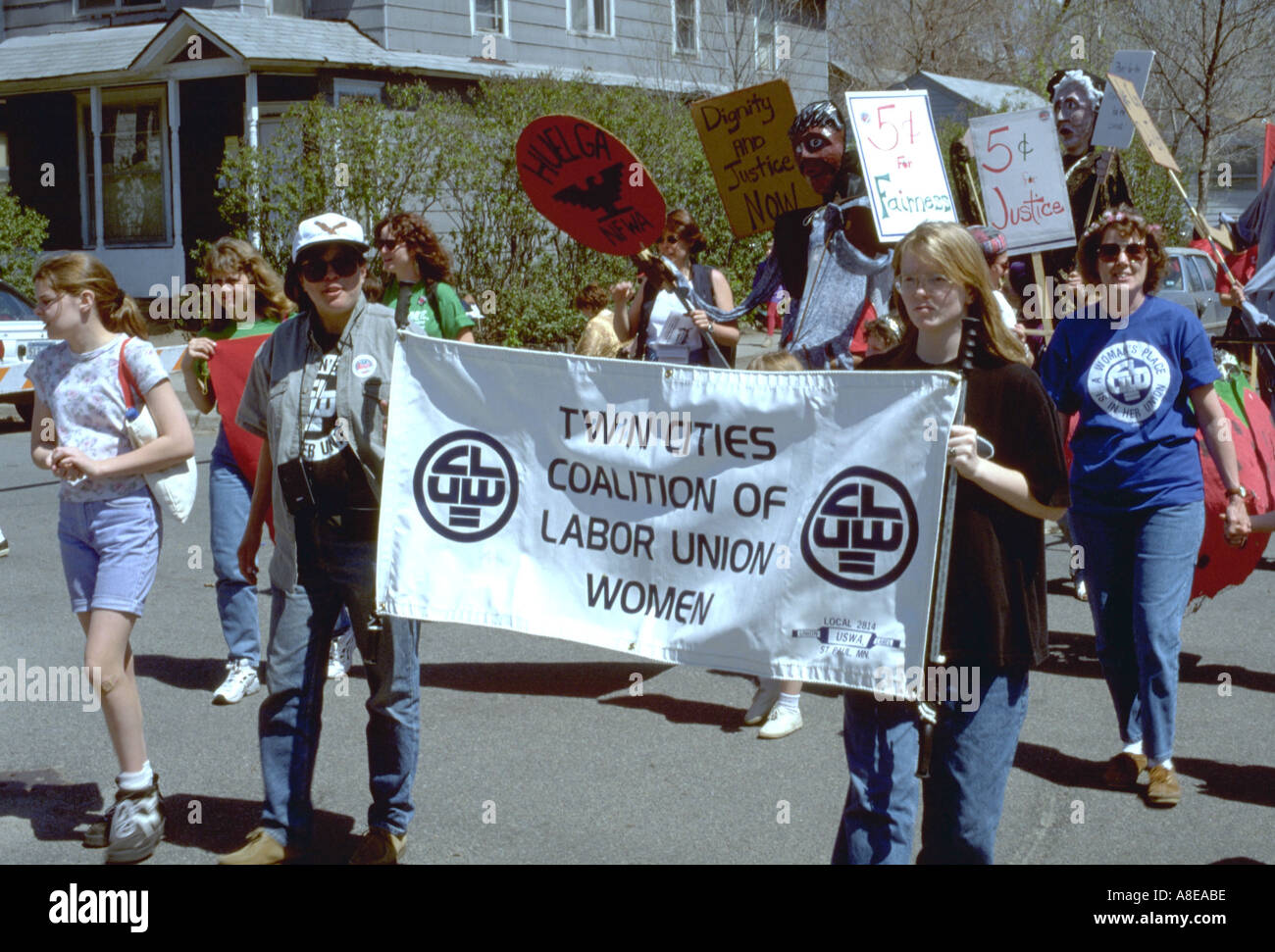Women labor union activists marching In the Heart of the Beast May Day