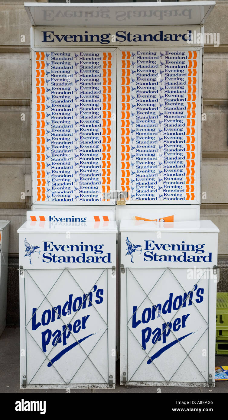 Evening Standard news paper stand in London Stock Photo