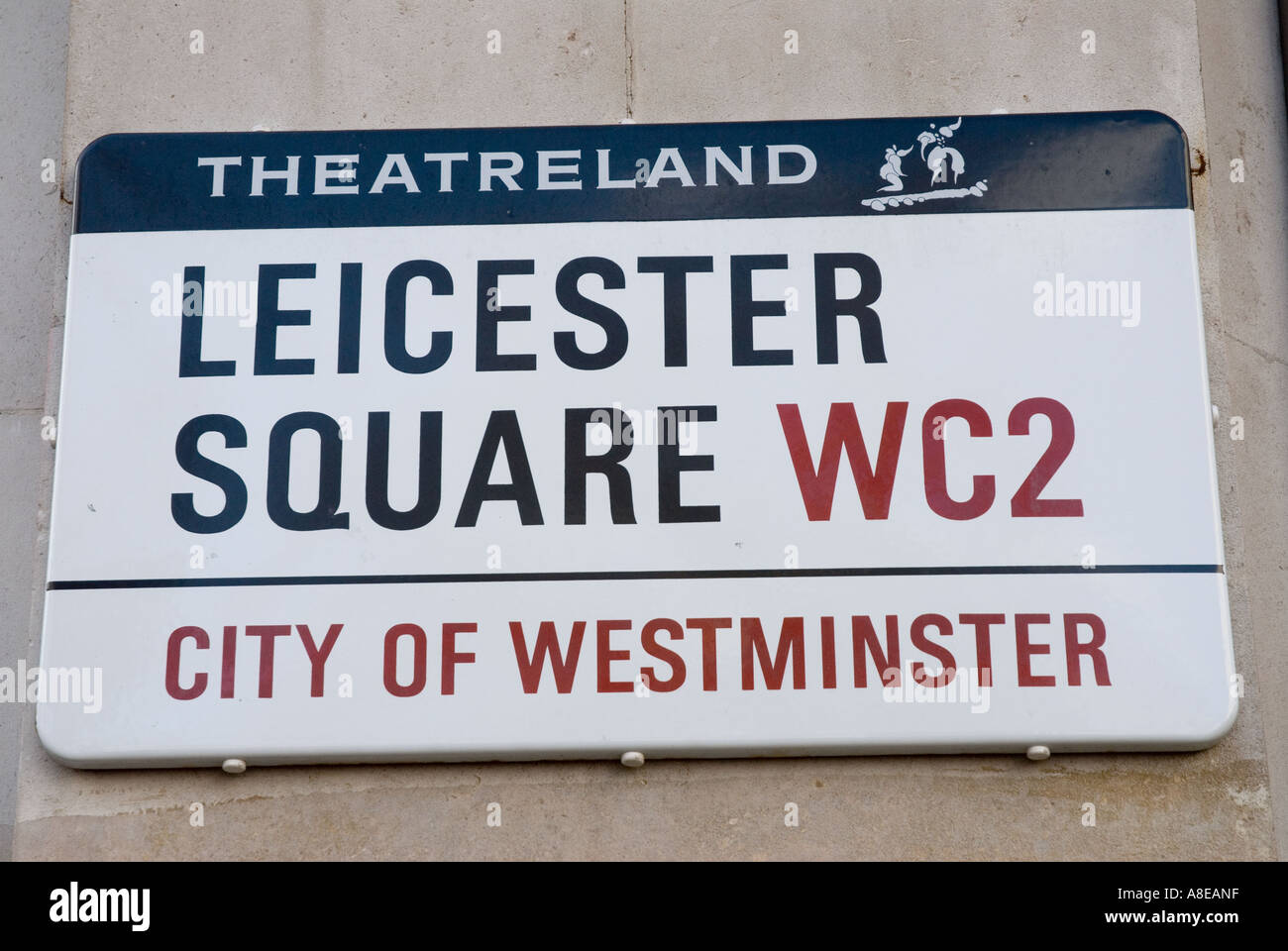 Leicester Square street sign WC2 city of westminster Theatreland Stock Photo