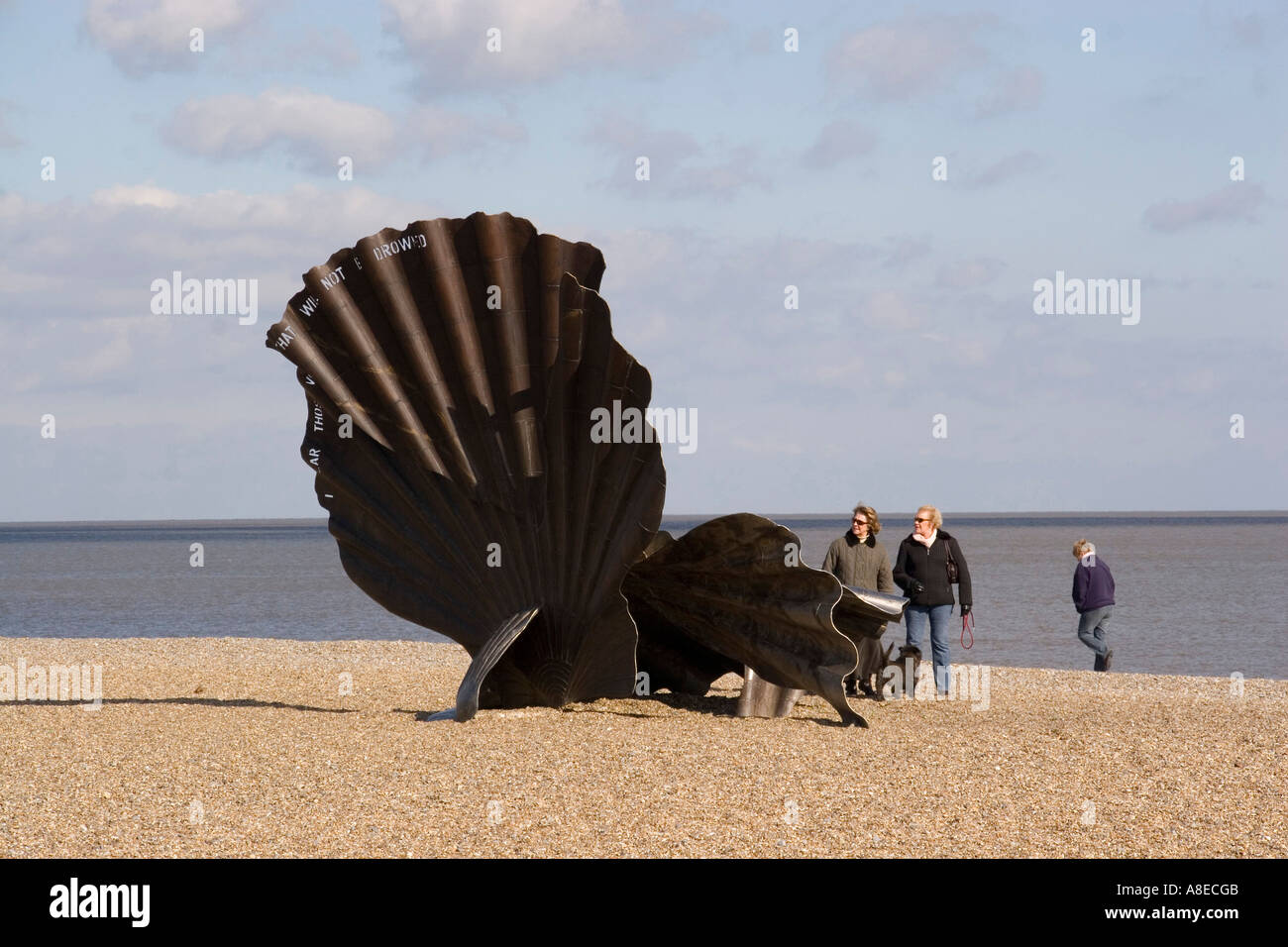 Maggi Hambling's scallop sculpture on Aldeburgh beach Suffolk a tribute to Benjamin Britten