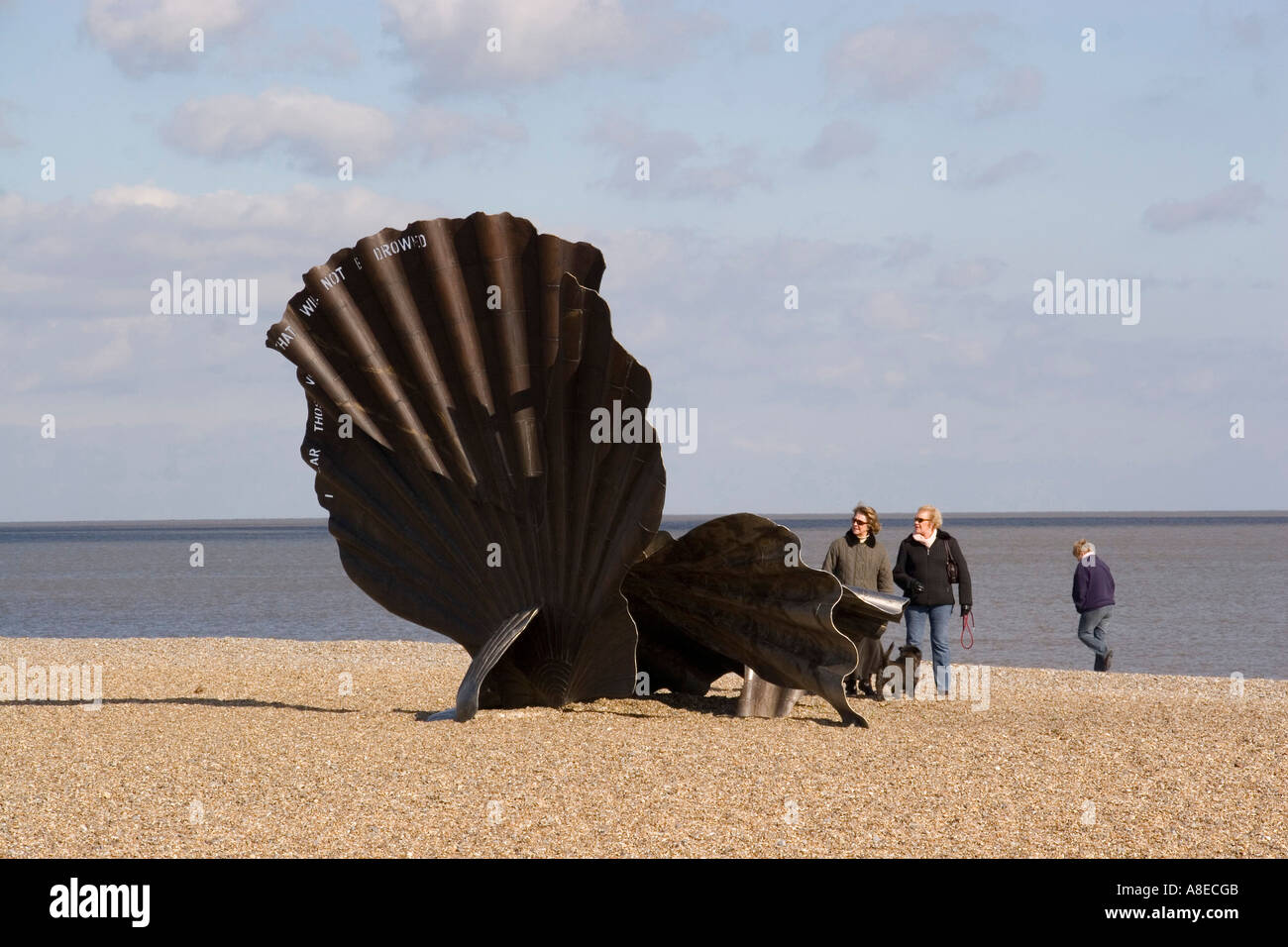 Maggi Hambling's scallop sculpture on Aldeburgh beach Suffolk a tribute to Benjamin Britten Stock Photo
