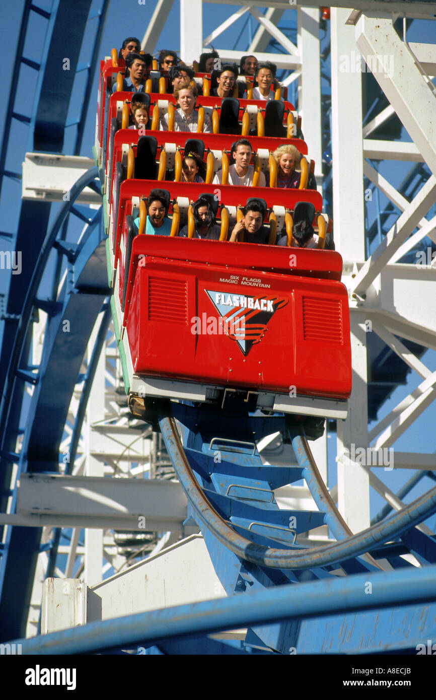 Flashback at Six Flags Magic Mountain in Valencia, California Stock
