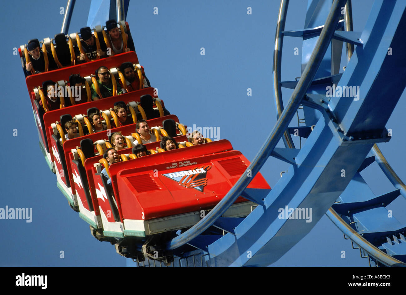 Flashback at Six Flags Magic Mountain in Valencia, California Stock Photo