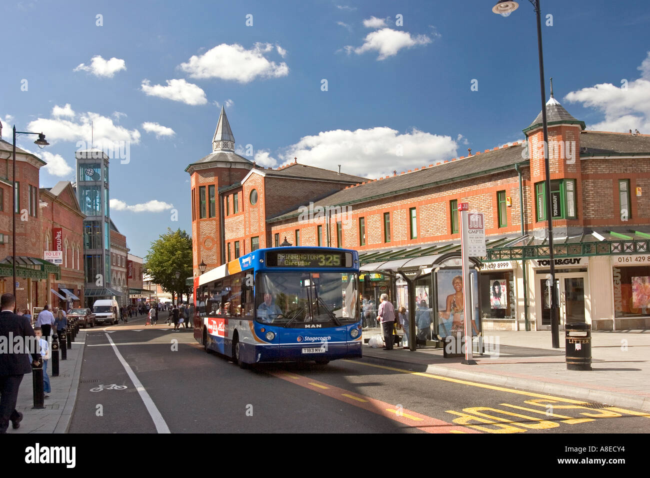 Cheshire Stockport Town Centre Warren Street stagecoach bus at stop ...