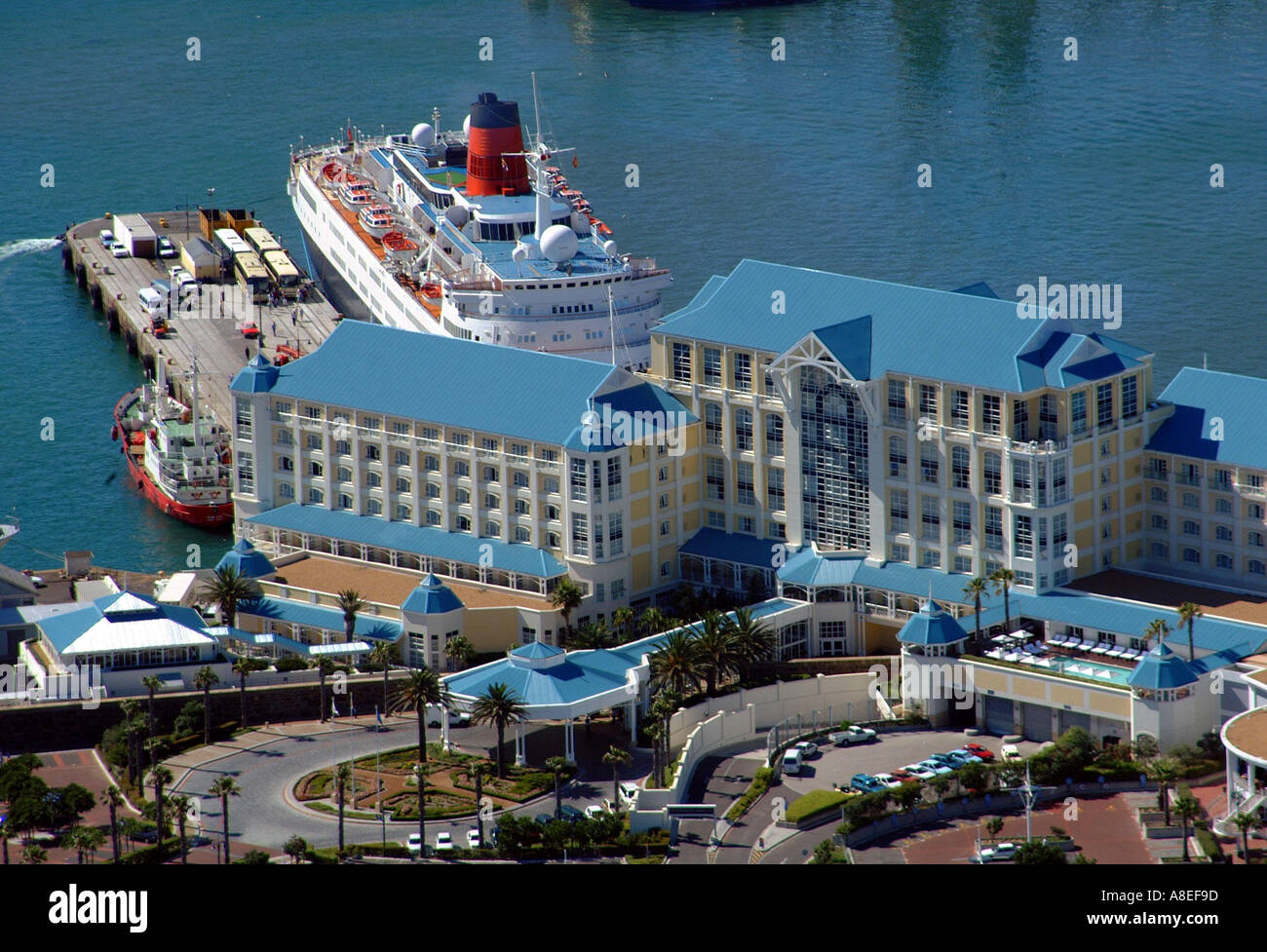 South Africa Cape Town harbour Cunards cruise ship Caronia docked at