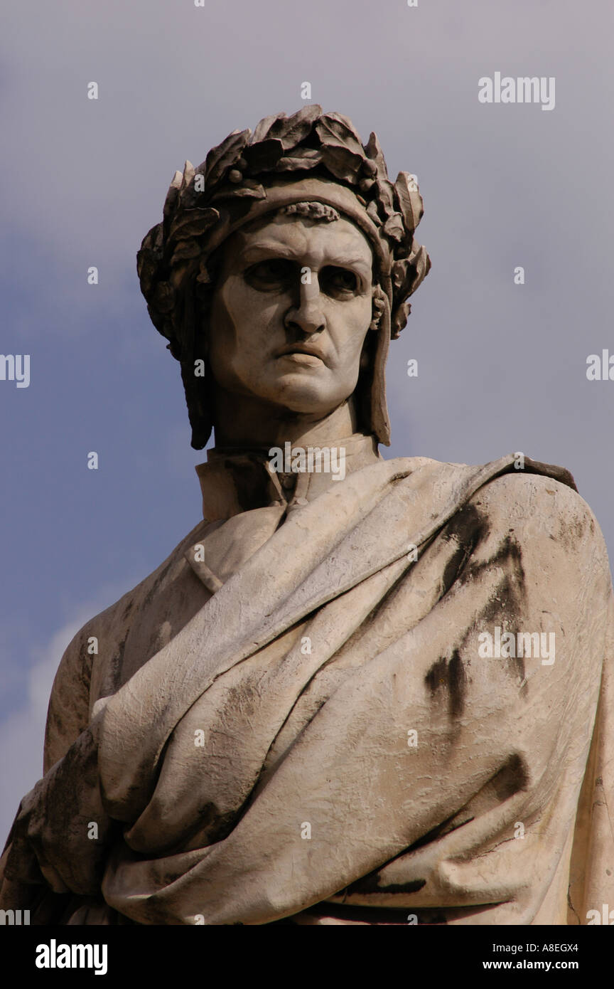 Statue of Dante Alighieri in Piazza Santa Croce Florence Toscana Italy Stock Photo