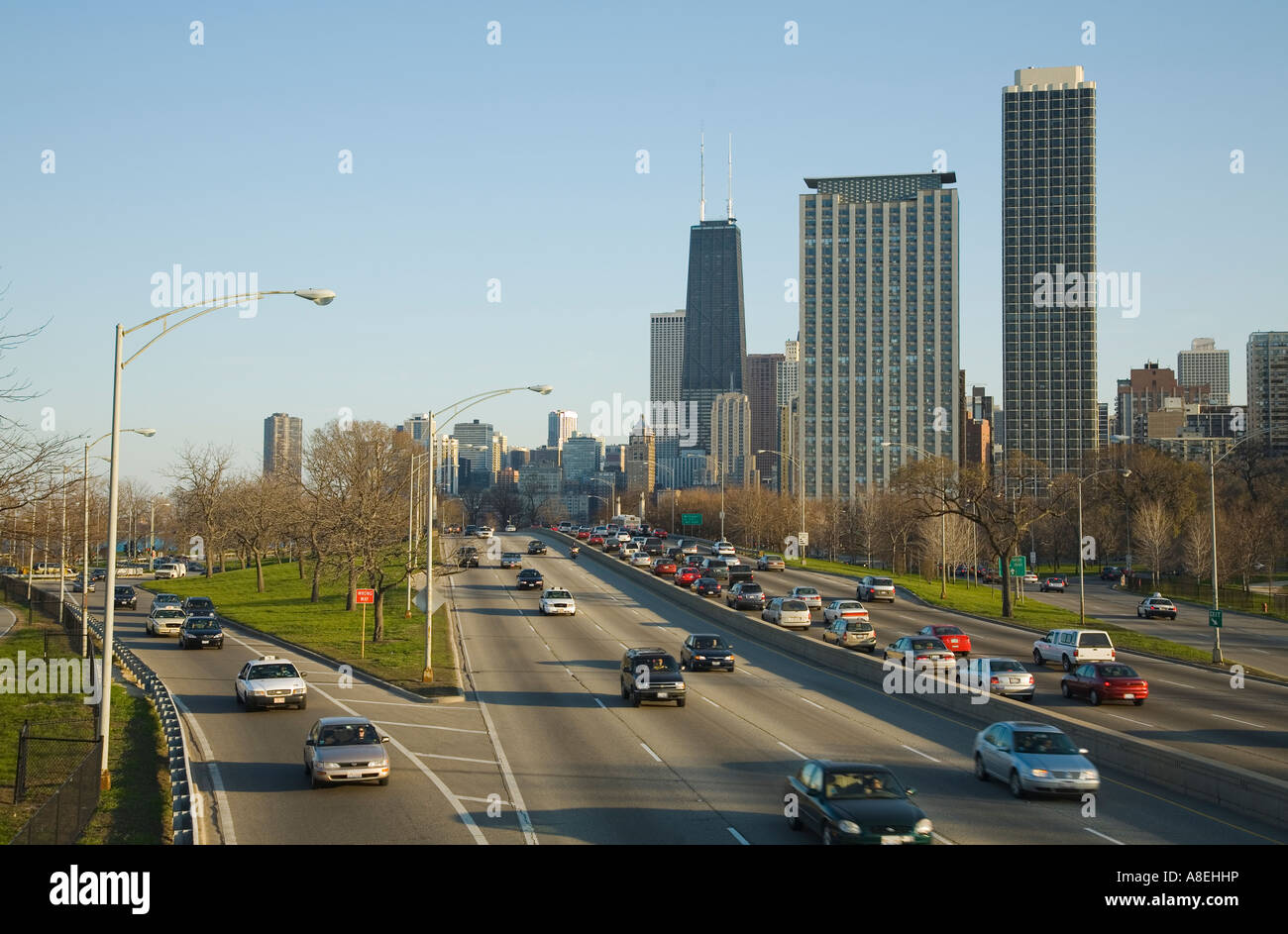 CHICAGO Illinois Traffic on entrance ramp merge onto Lake Shore Drive