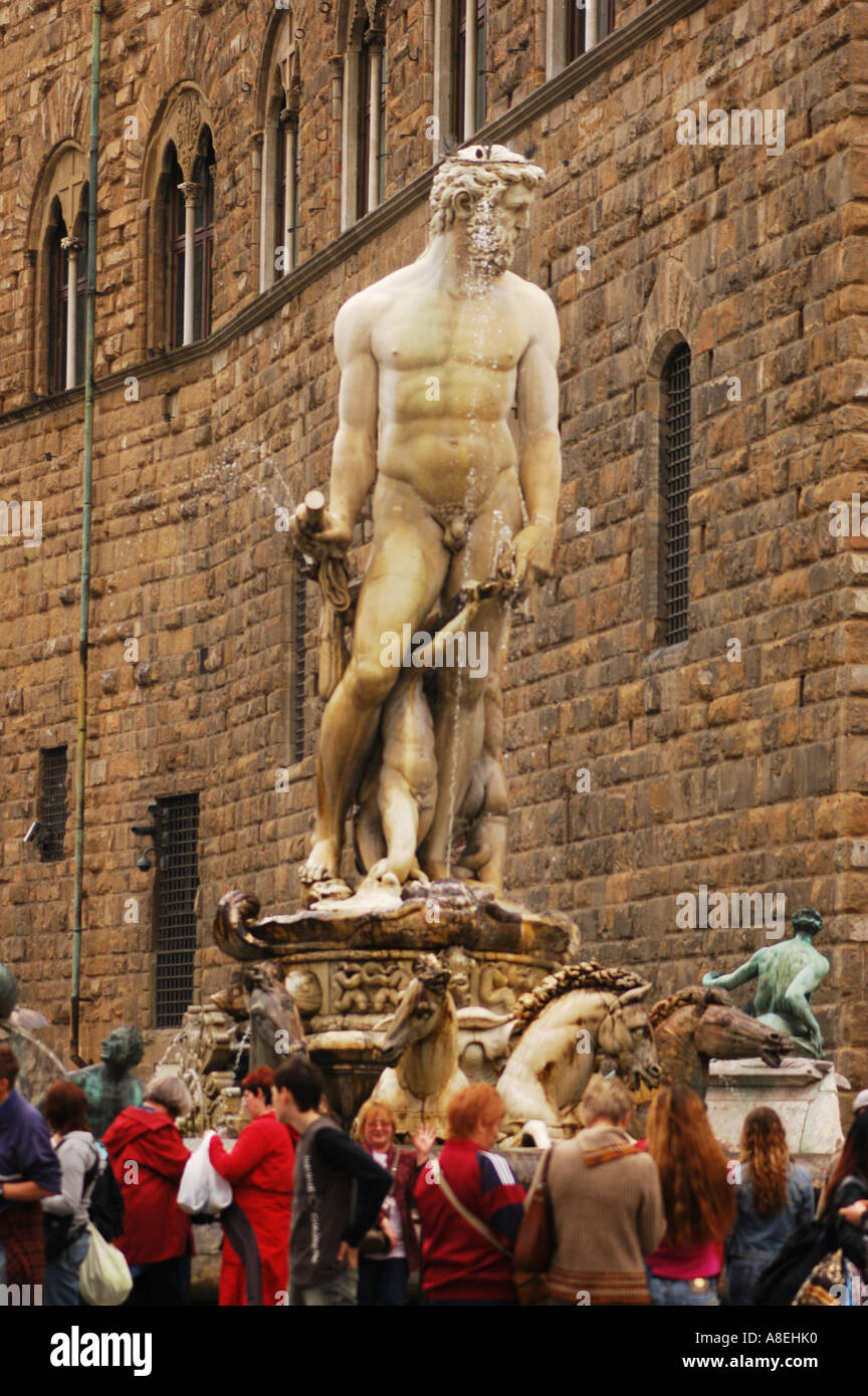 Fontana di Nettuno 1563 1575 by Bartolomeo Ammannati in Piazza della Signoria Florence Toscana Italy Stock Photo