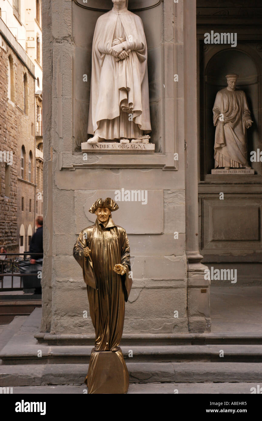 Human statue outside Galleria degli Uffizi Florence Toscana Italy Stock