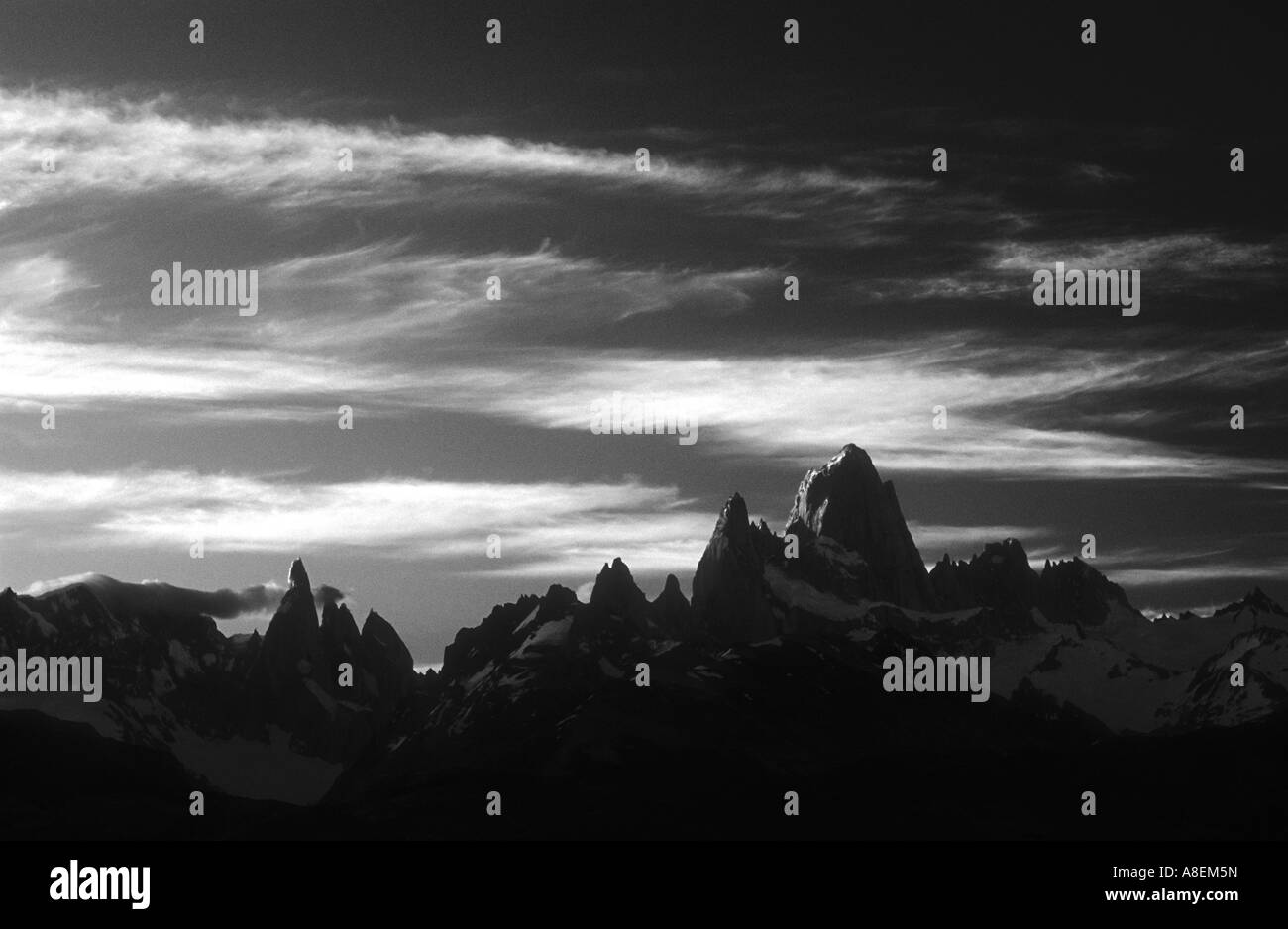 Mount 'Fitz Roy' (3405m) also called “Chalten” in the Southern Andean Patagonia, Province of Santa Cruz, Argentina Stock Photo