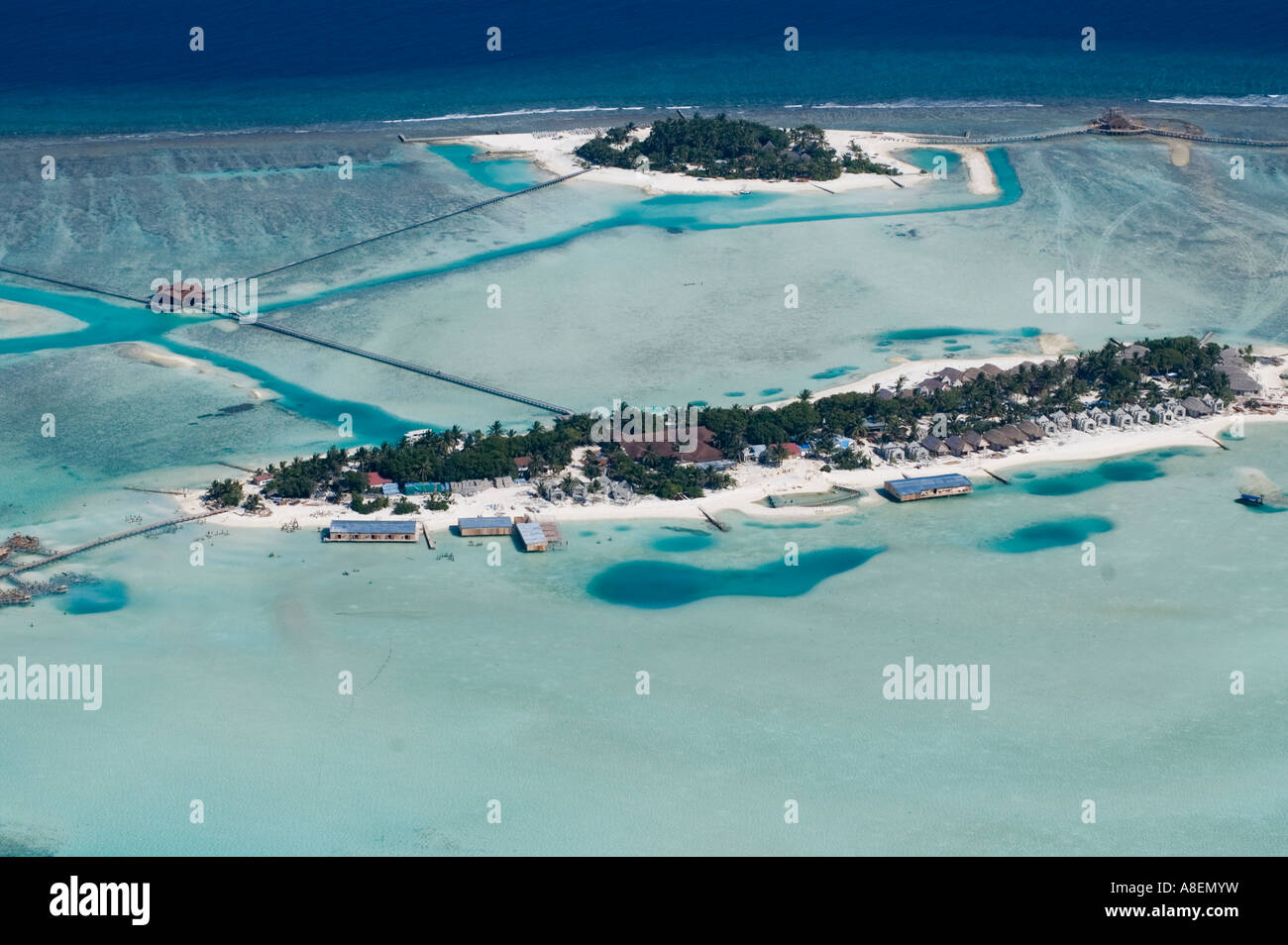 Aerial view of a tropical coral island, Maldives Stock Photo - Alamy