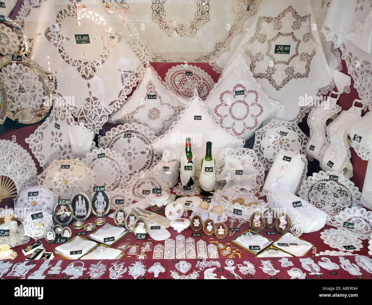 Lace and needlework are a popular Belgian souvenir and many tourist ...