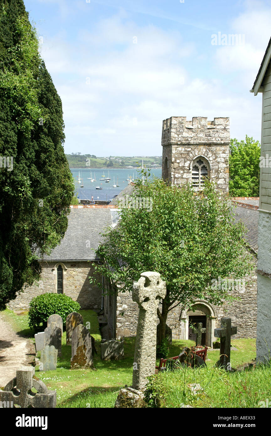 The church and churchyard at Mylor by the Carrick Roads Cornwall