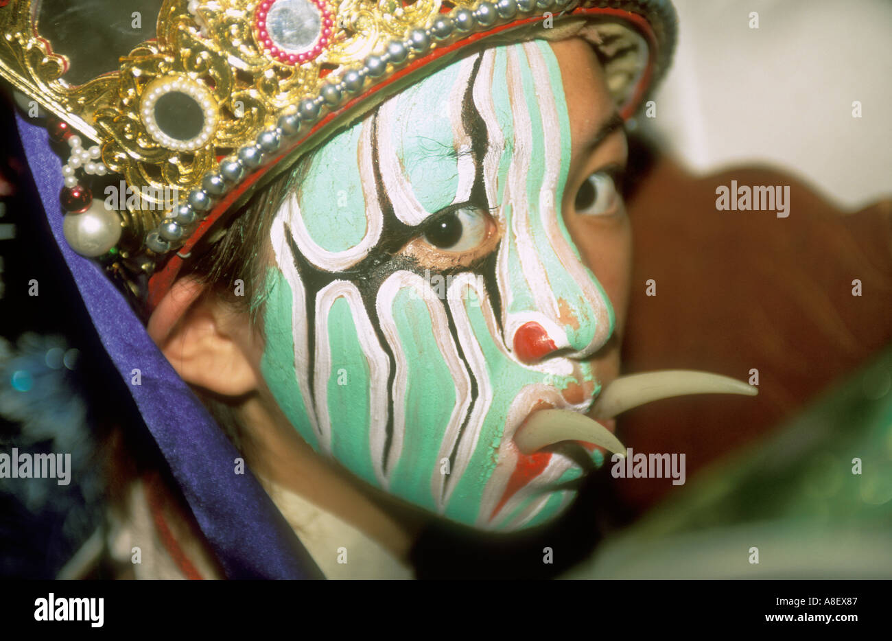 Chinese Boy Wearing Tao Warrior Face Paint Matsu Festival Tachia Taiwan China Stock Photo