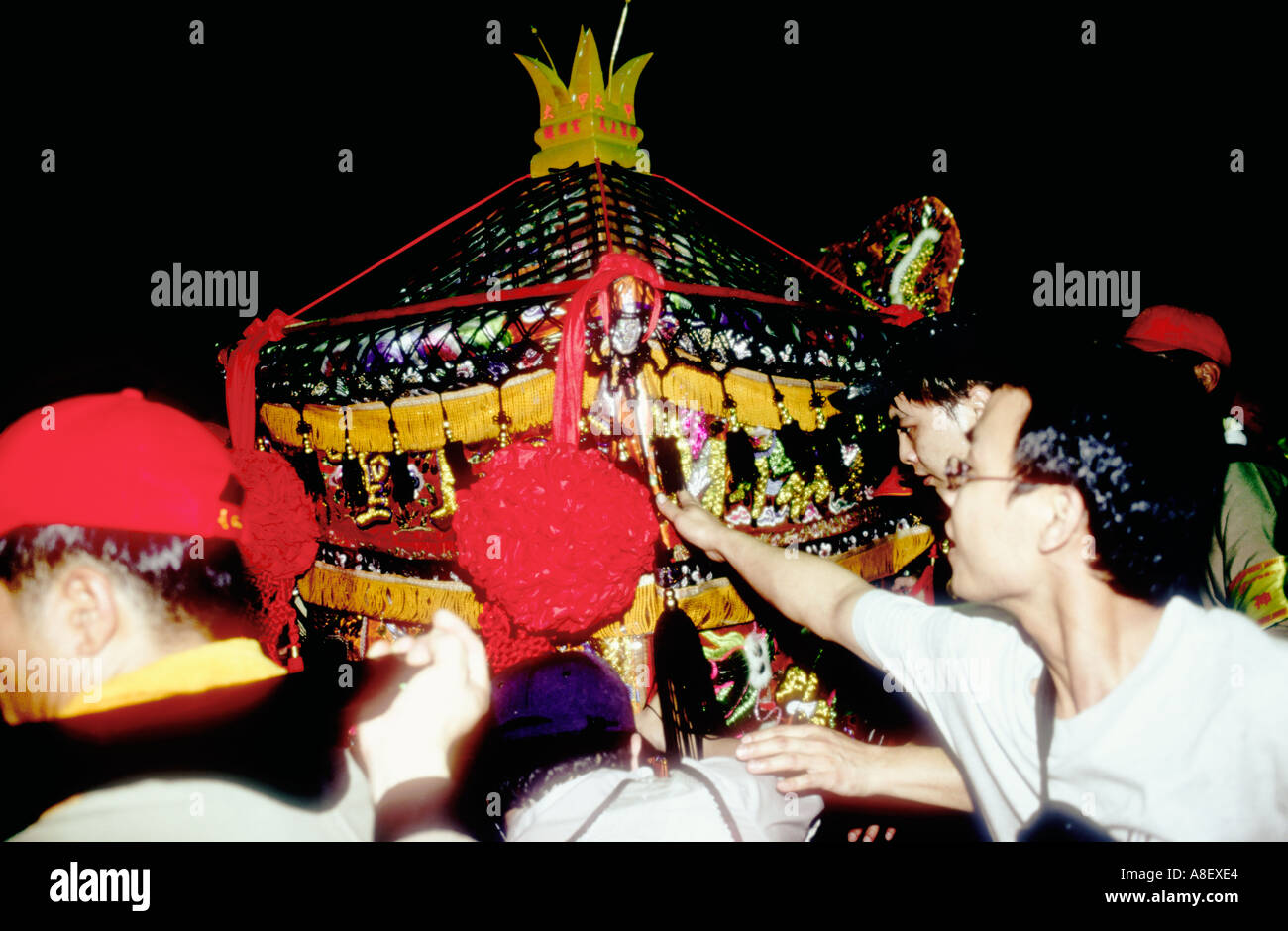 Chinese Worshipers Reach To Touch Matsu Palanquin Tachia Festival Taiwan China Stock Photo