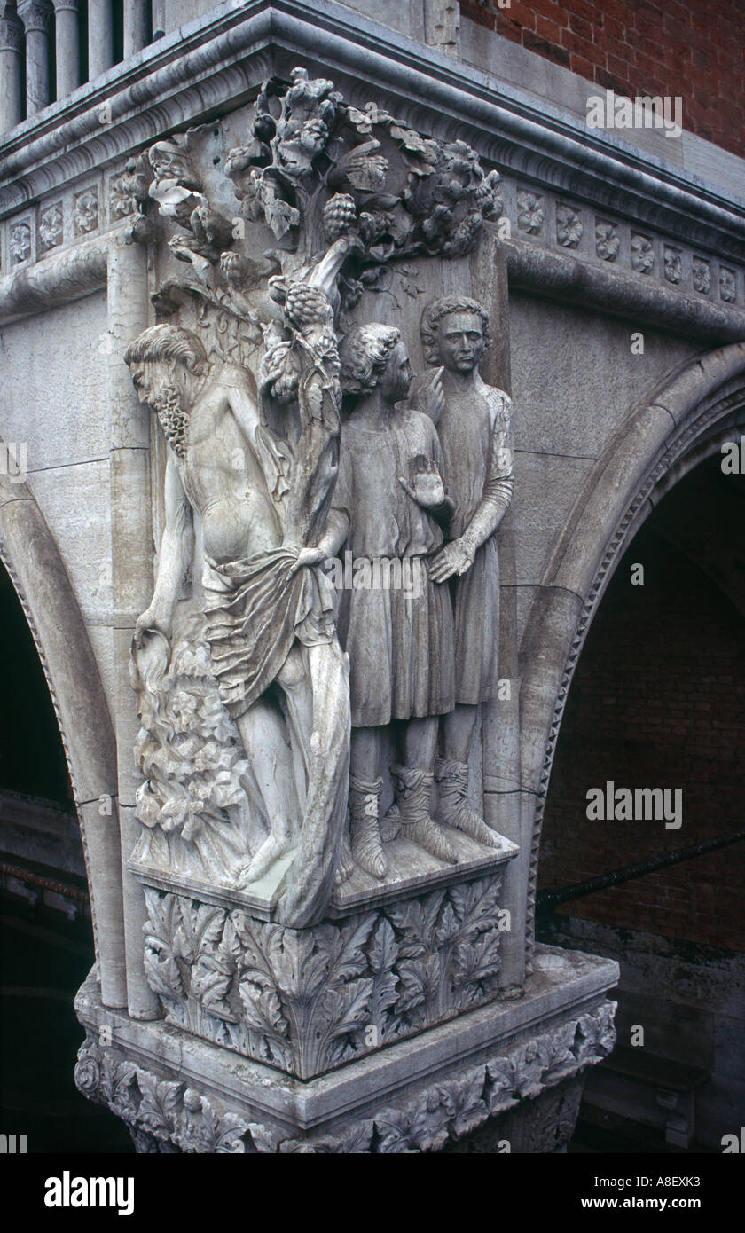 'Drunkenness of Noah' sculpture on the corner of the Doge's Palace Venice Italy Stock Photo