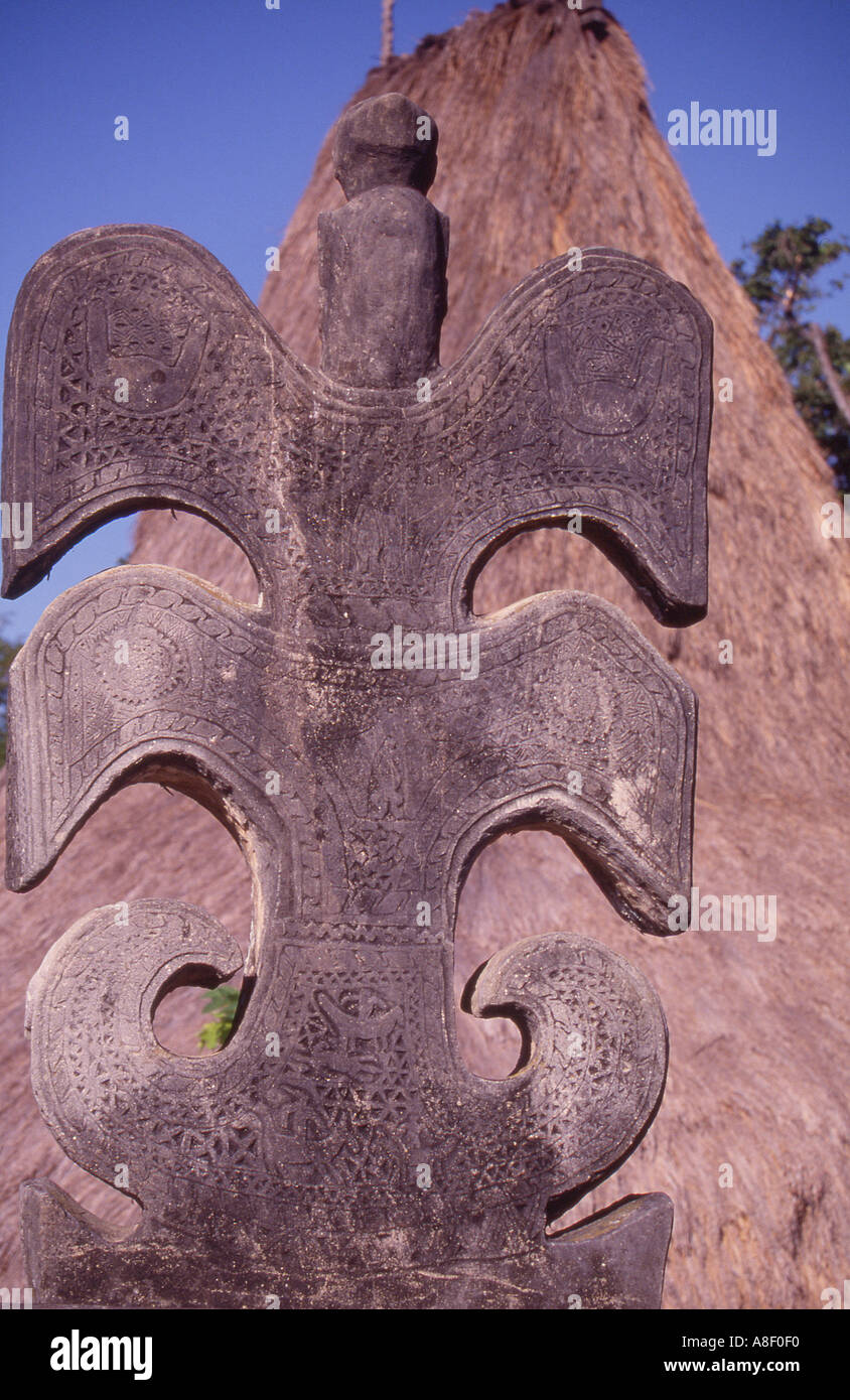 Indonesia Sumba Carved funerary monument in West Sumba Stock Photo