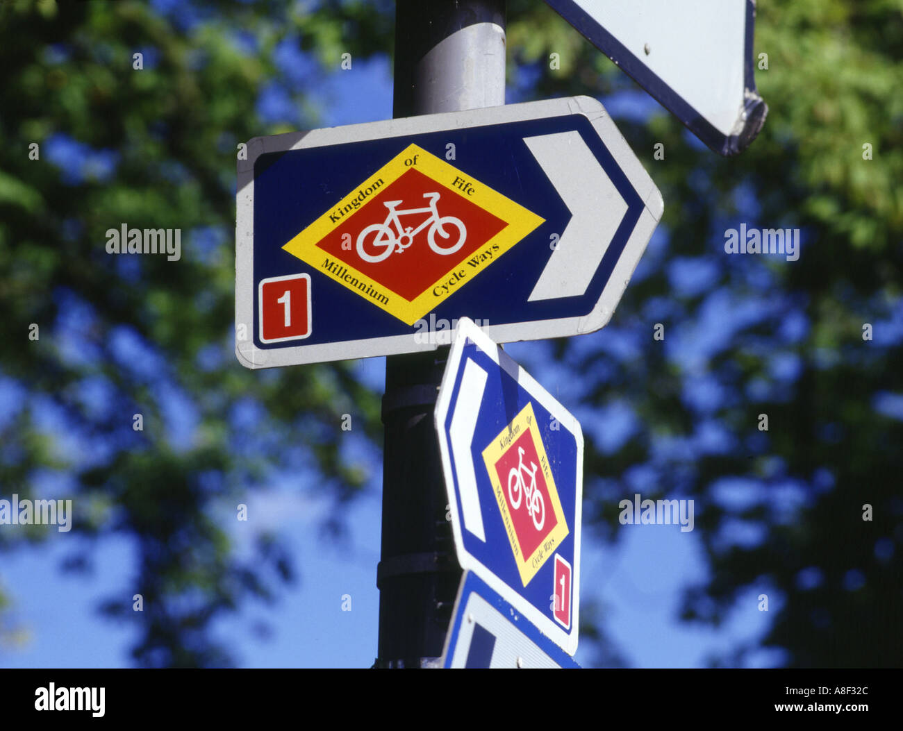 dh Cycling path sign post ABERDOUR FIFE Cyclist track routes bike signs ...