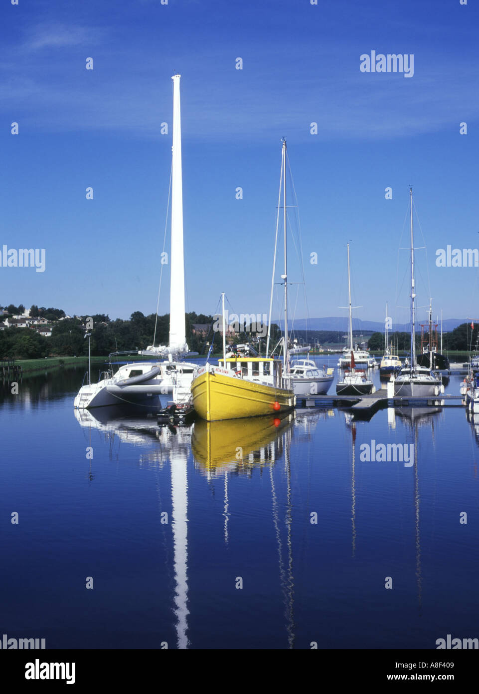 dh Caledonian Canal INVERNESS INVERNESSSHIRE Quayside yachts catamaran Muirtown Basin scotland Stock Photo
