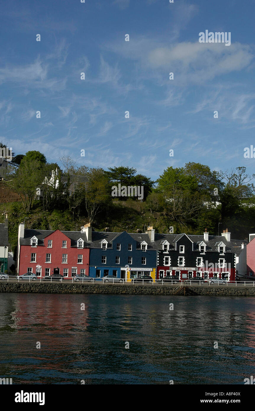 The painted buildings on the water front of Tobermory on the Isle of Mull in the Inner Hebrides,Scotland Stock Photo