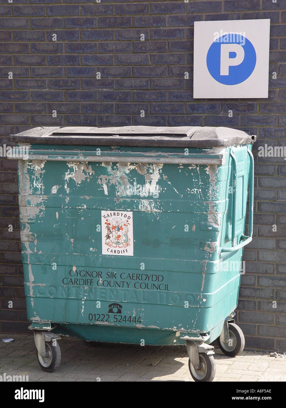Bin on wheels in the city of Cardiff South Wales GB UK 2003 Stock Photo