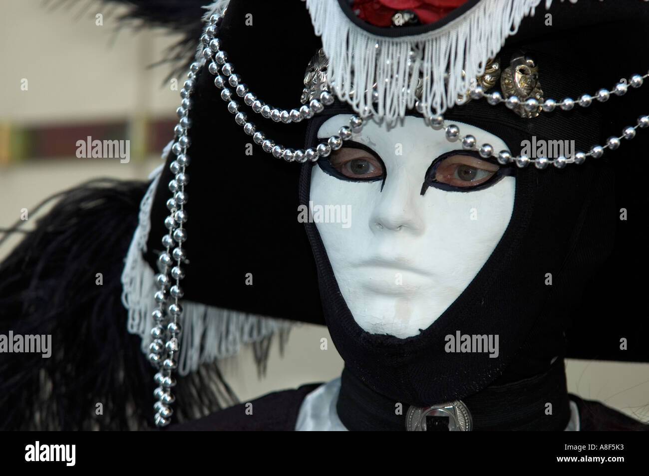 Traditional carnival costume of Venice in San Marco masquerade carnival in Venice Italy