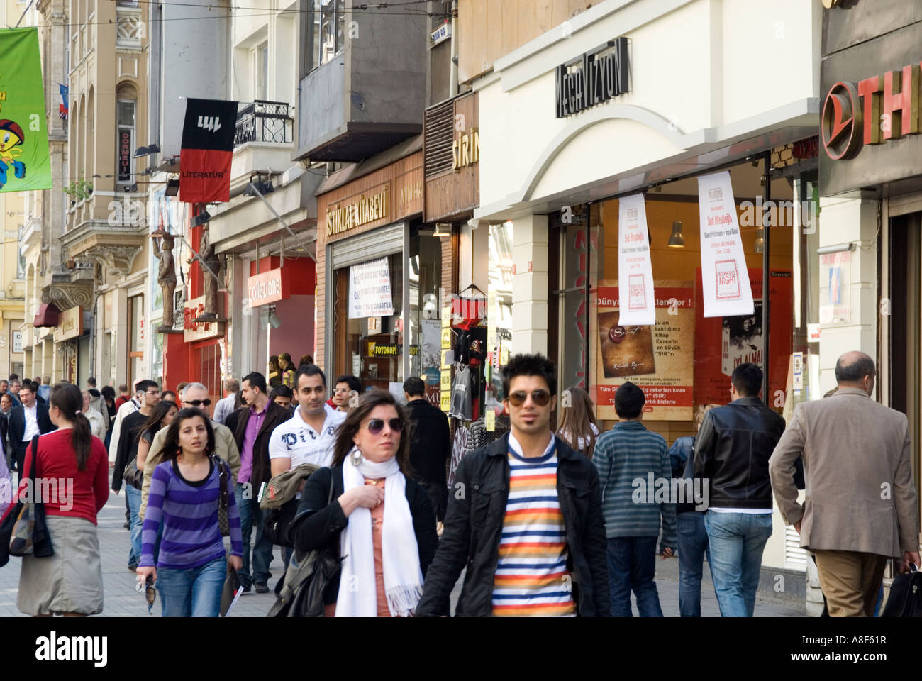 People on busy shopping street of Istiklal Caddesi, Istanbul, Turkey Stock Photo