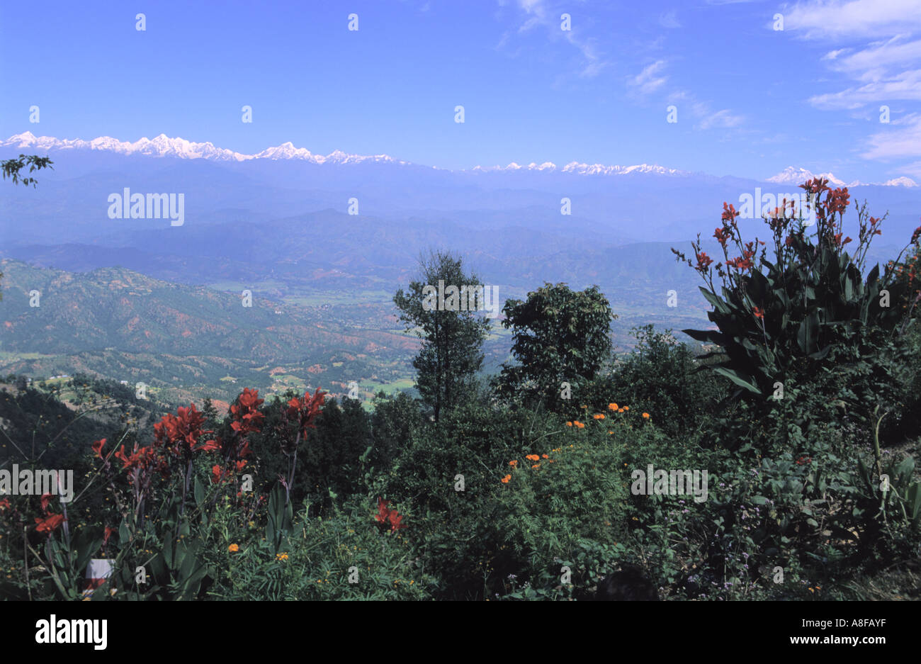 Distant Rolwaling Himal scenery Nepal Stock Photo