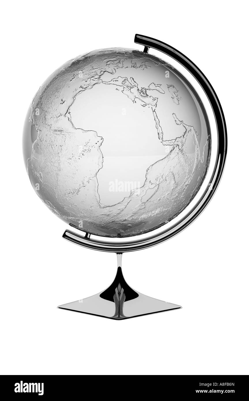 Silver Globe showing Africa and middle east Stock Photo