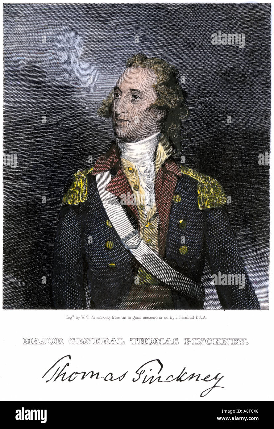 American General Thomas Pinckney in the Revolutionary War. Hand-colored steel engraving Stock Photo