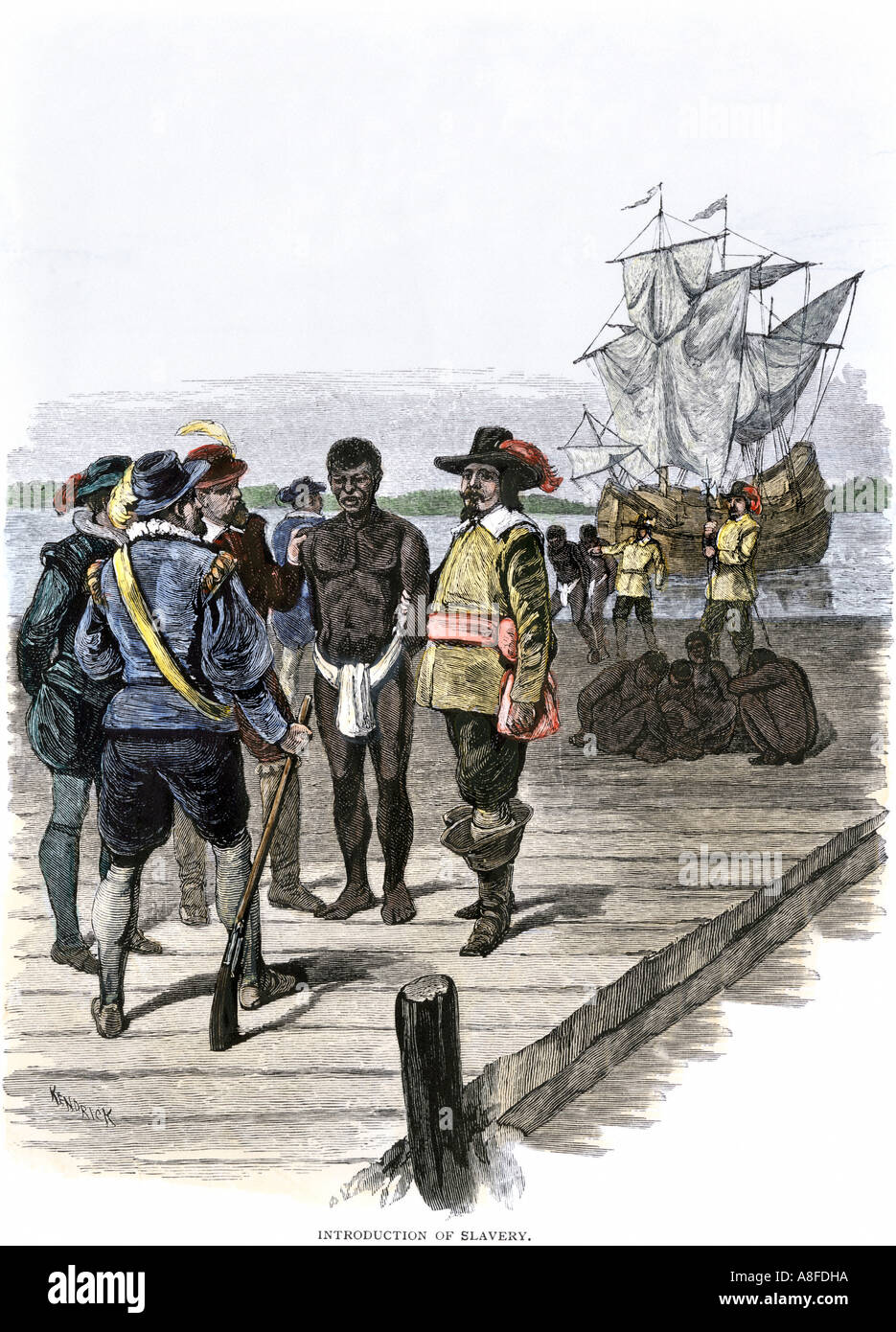 African slaves introduced into Virginia Colony at Jamestown 1600s Stock