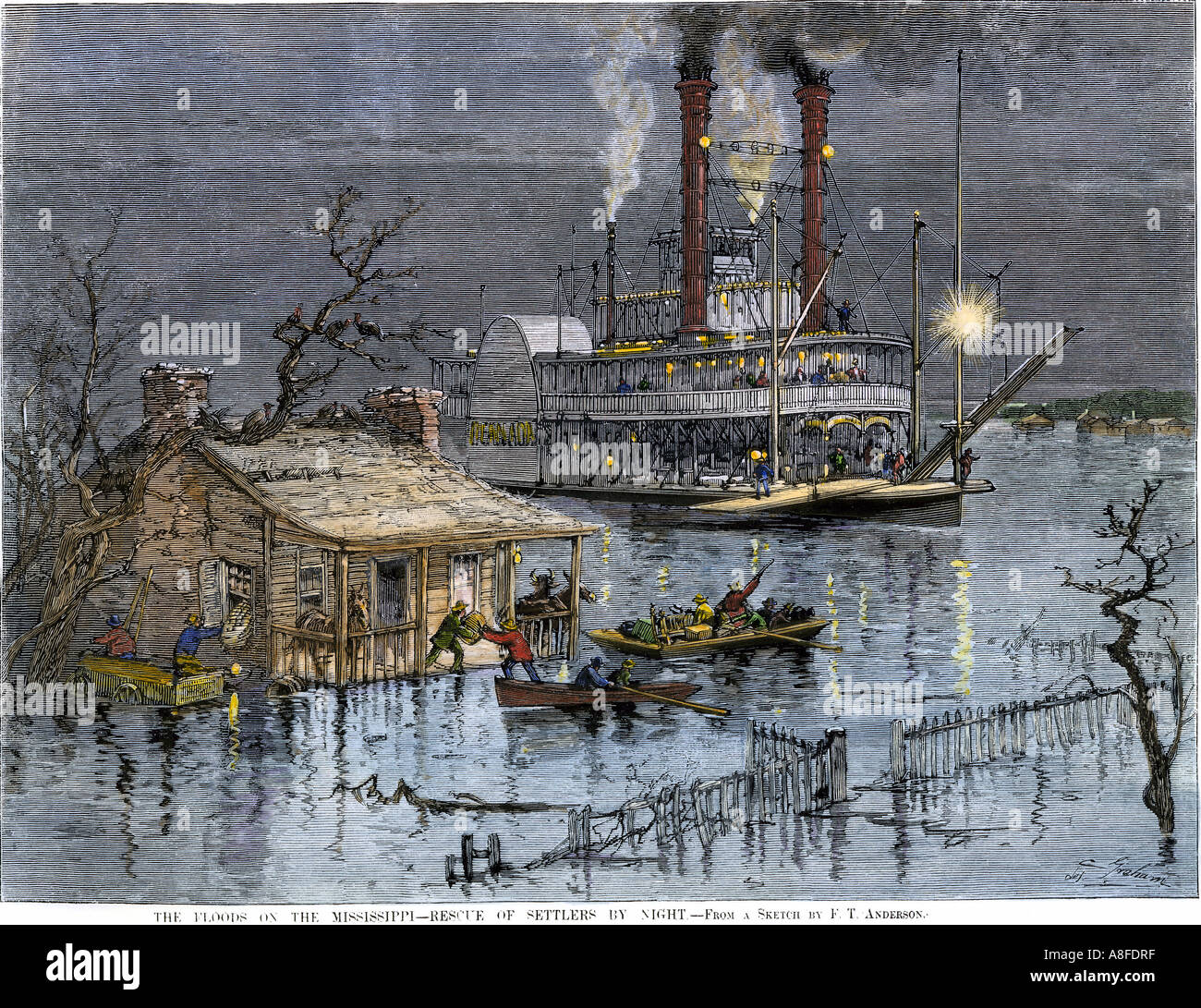 Family rescued by riverboat at night from floods on the Mississippi ...