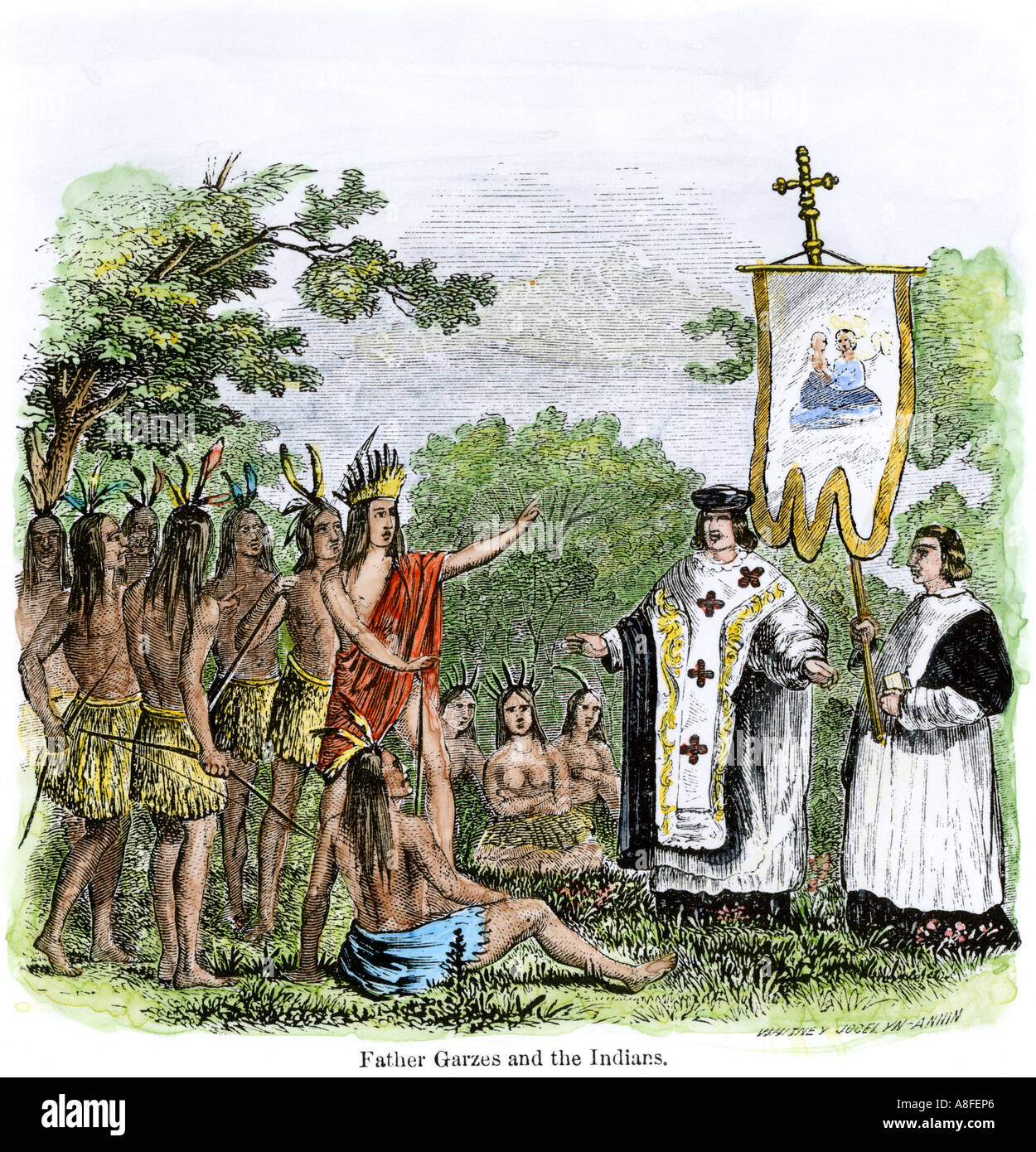 Spanish missionary Father Garces teaching Native Americans