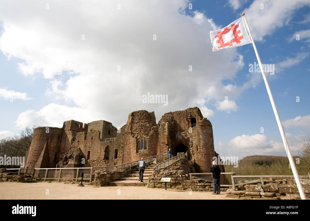 The flag of English Heritage flying in the breeze at Goodrich Castle