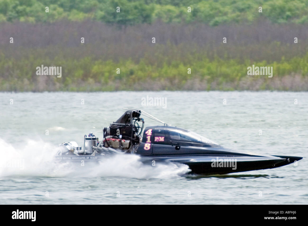 Drag boat racing on Lake Brady Texas Stock Photo