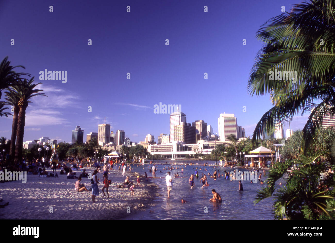 The artificial beach and swimming lagoon at South Bank Brisbane