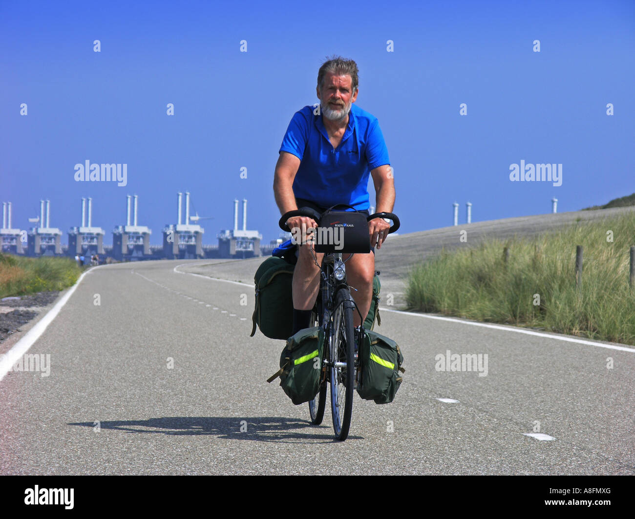 Bike tour Oosterscheldedam Barrier Dam Holland Netherlands Stock Photo