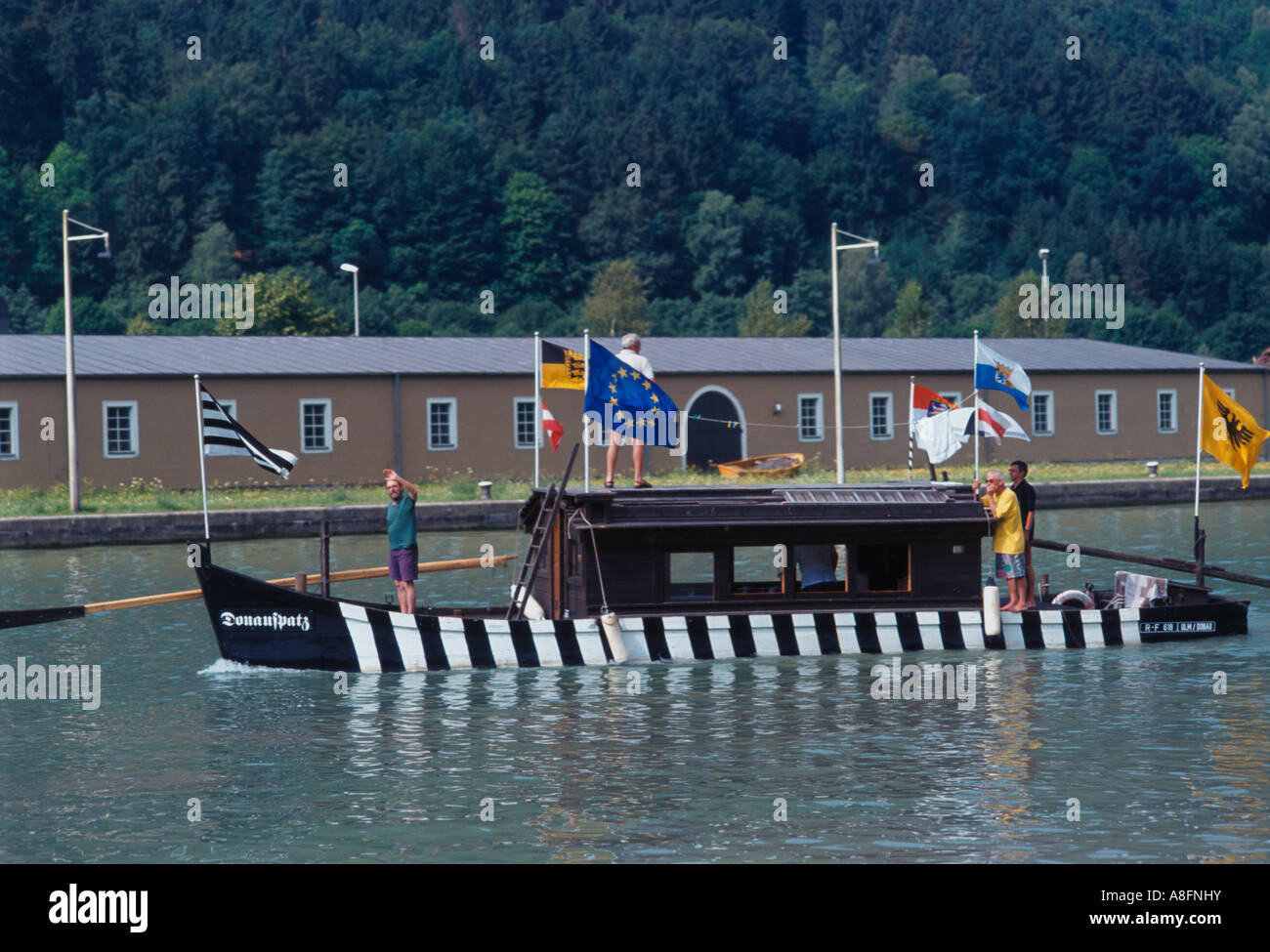 The old style Schachtel the box in the Donau Danube river Austria tour  holiday lifestyle travel tourist wooden boat Stock Photo - Alamy