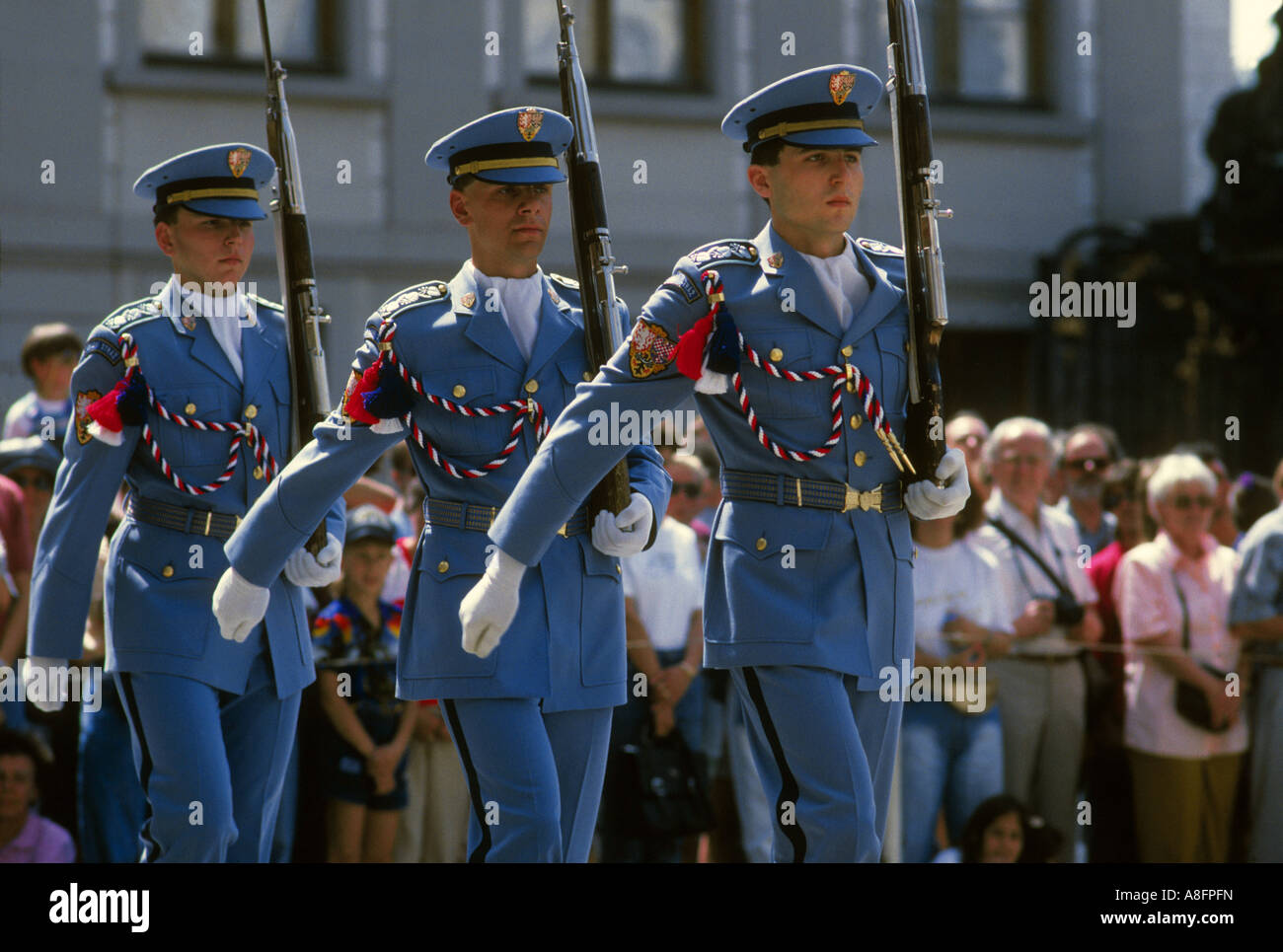 Changing Guards in castle Praha prague Czech republic Stock Photo