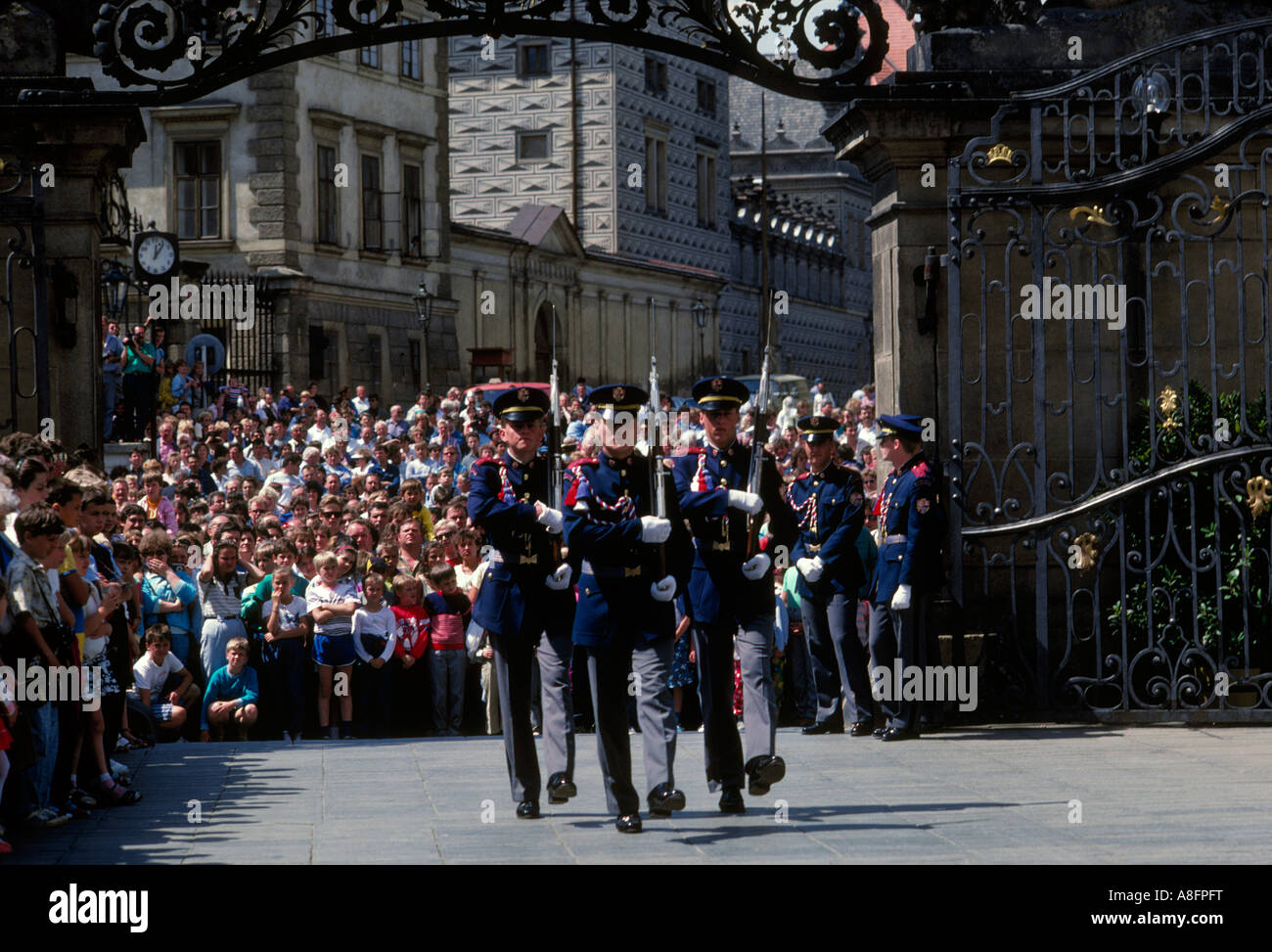 Changing Guard in castle Praha Prague Czech republic Stock Photo