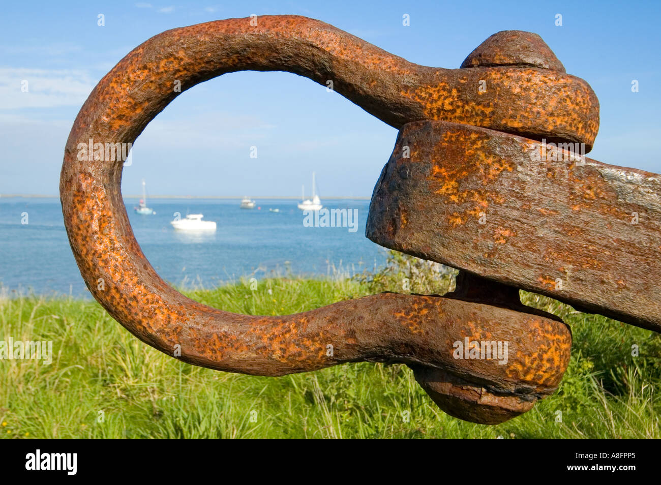 Rusting shackle on old anchor on Piel Island, near Barrow in Furness, Cumbria, England, UK Stock Photo